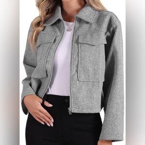 Women’s Cropped Gray Utility Jacket S NWT